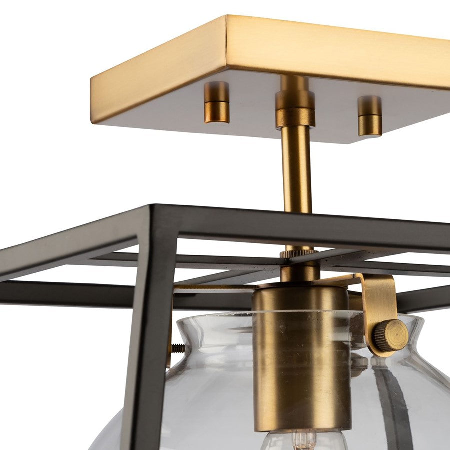 Artcraft Bridegtown 1 Light Semi Flush Mount, Black/Harvest Brass