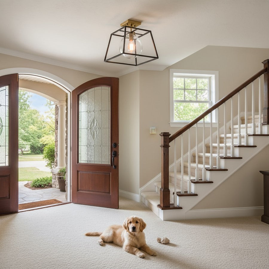 Artcraft Bridegtown 1 Light Semi Flush Mount, Black/Harvest Brass