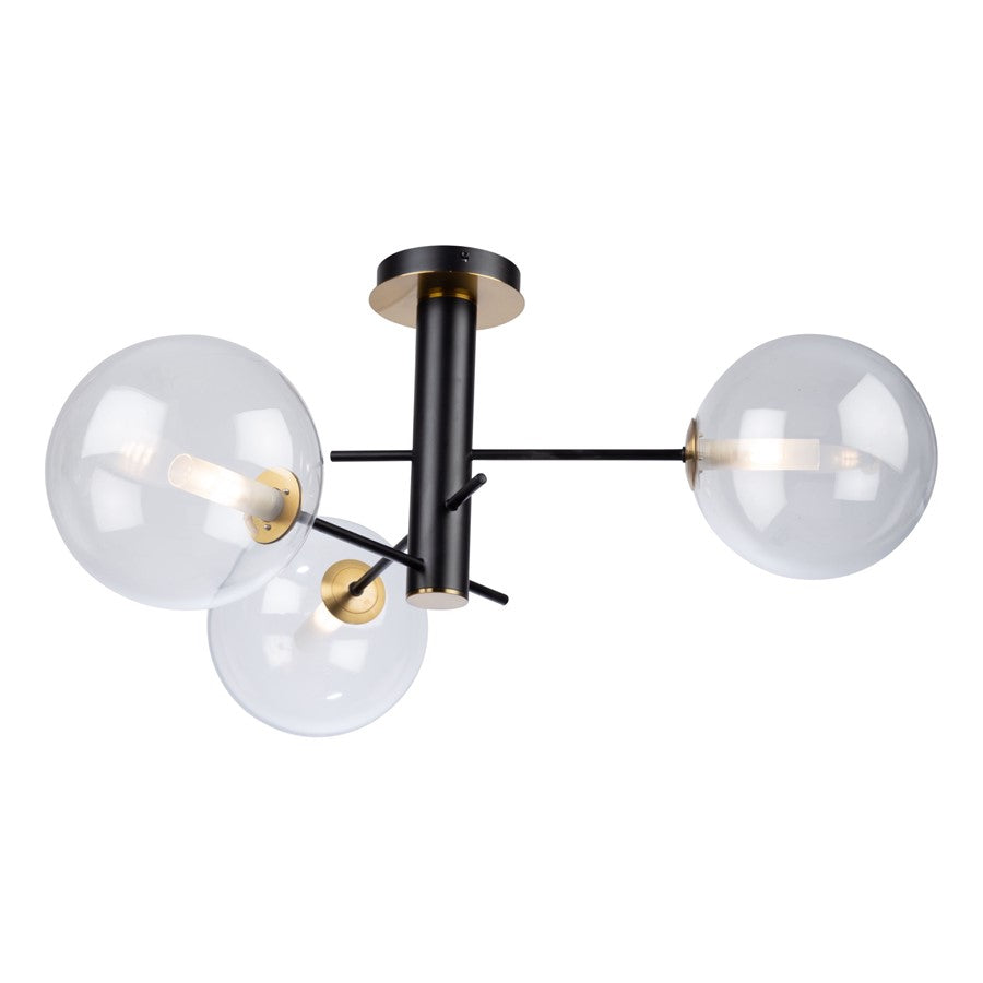 Artcraft Aurelia 3-Light Semi-Flush Mount, Matte Black/Brass