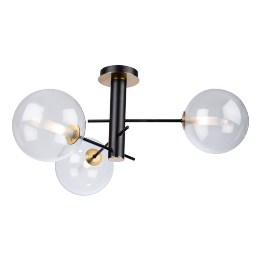 Artcraft Aurelia 3-Light Semi-Flush Mount, Matte Black/Brass