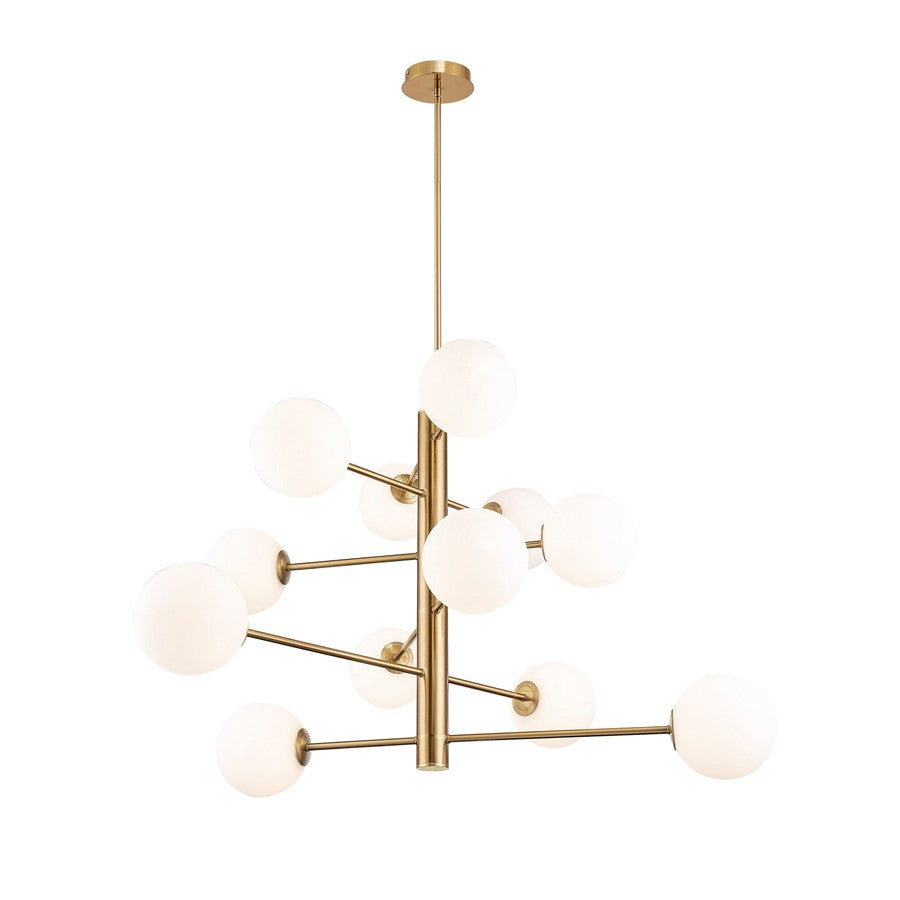 12 Light Down Chandelier, Brass