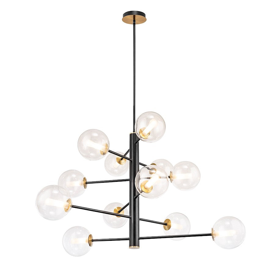 Artcraft Aurelia 12 Light Down Chandelier, Black/Brushed Brass/White - AC11768VB