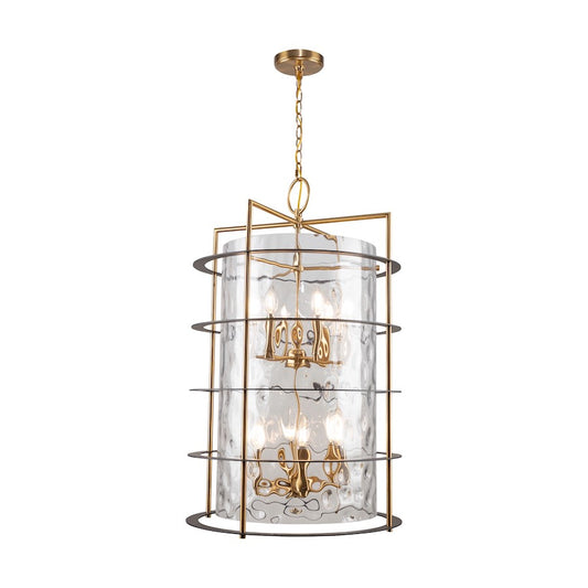 Artcraft Burford 12 Light Down Chandelier, Brass/Black/Clear - AC11812BB