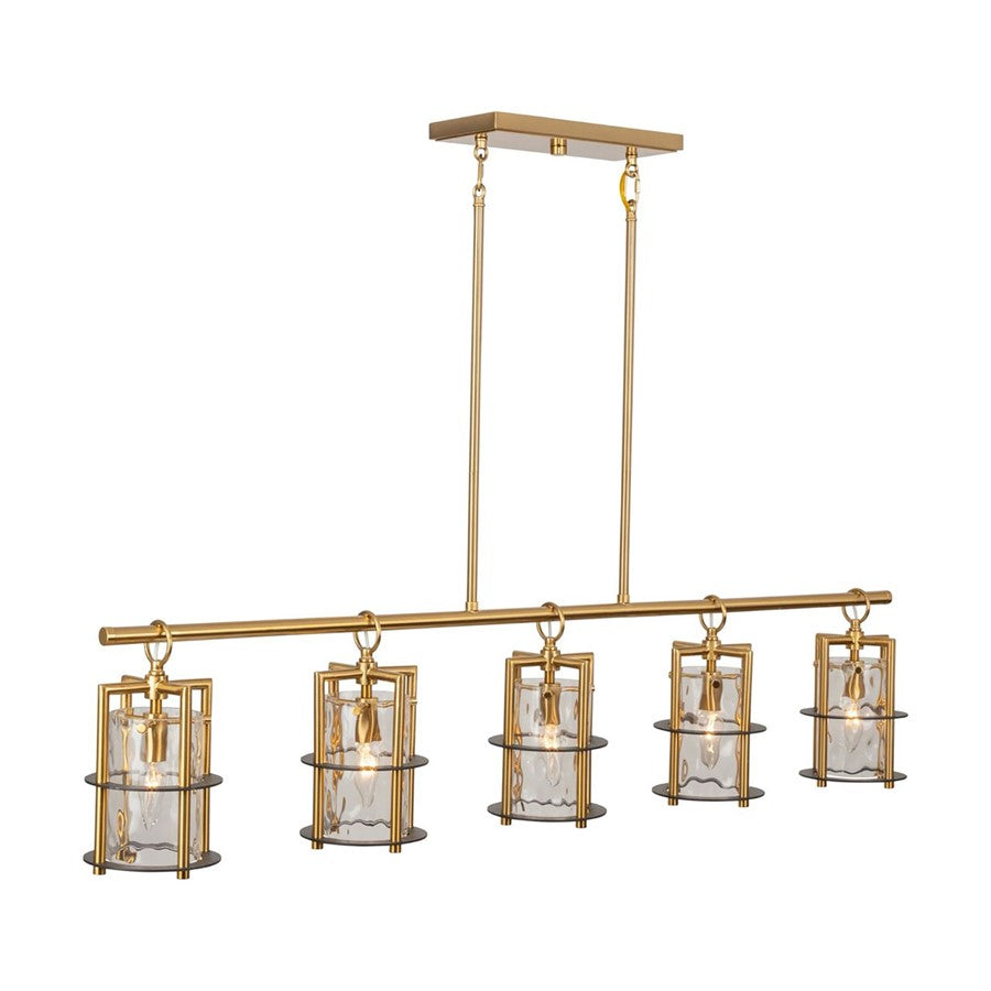 Artcraft Burford 5 Light Island Light, Brass/Black/Clear