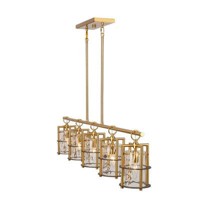 Artcraft Burford 5 Light Island Light, Brass/Black/Clear