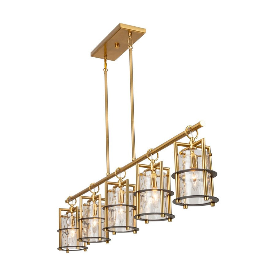 Artcraft Burford 5 Light Island Light, Brass/Black/Clear