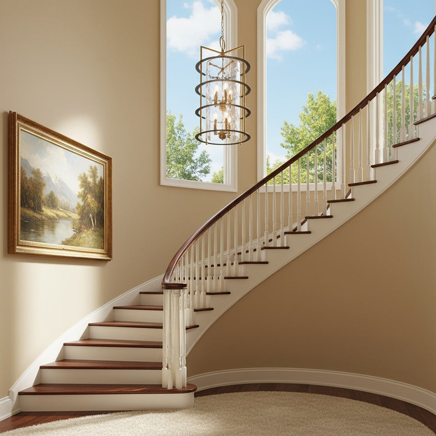 8 Light Down Chandelier, Brass