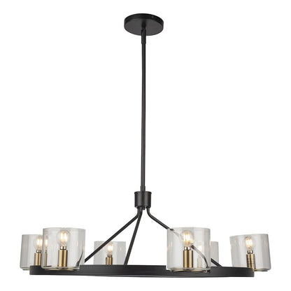 6 Light Chandelier, Black And Brass