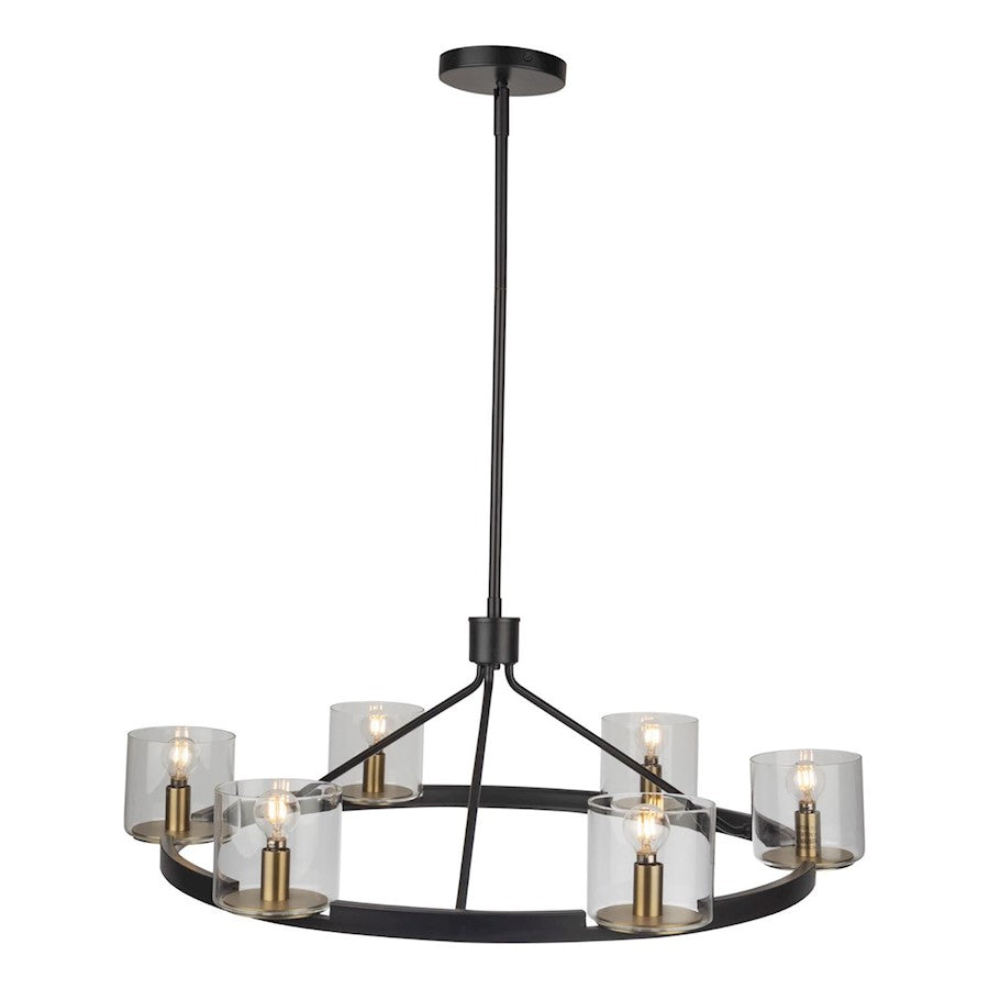 6 Light Chandelier, Black And Brass