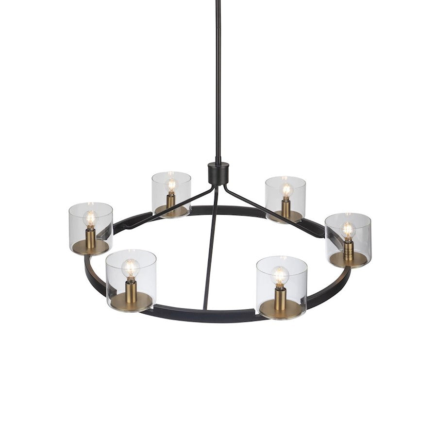 6 Light Chandelier, Black And Brass