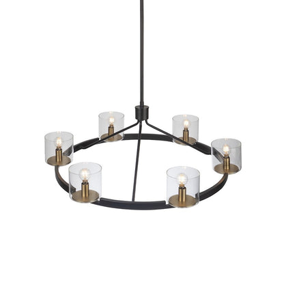 6 Light Chandelier, Black And Brass