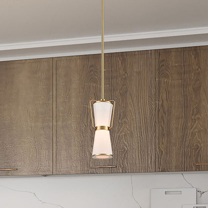 1 Light Pendant, Brushed Brass/White