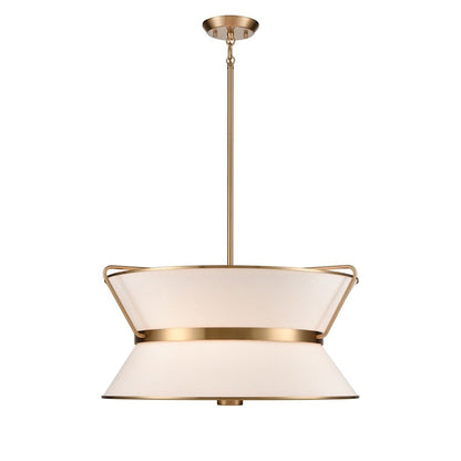 6 Light Chandelier, Brushed Brass