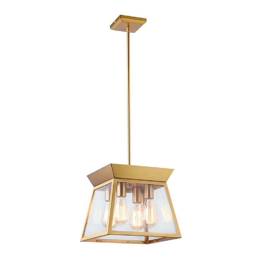 12" Diameter 4 Light Chandelier, Brushed Brass