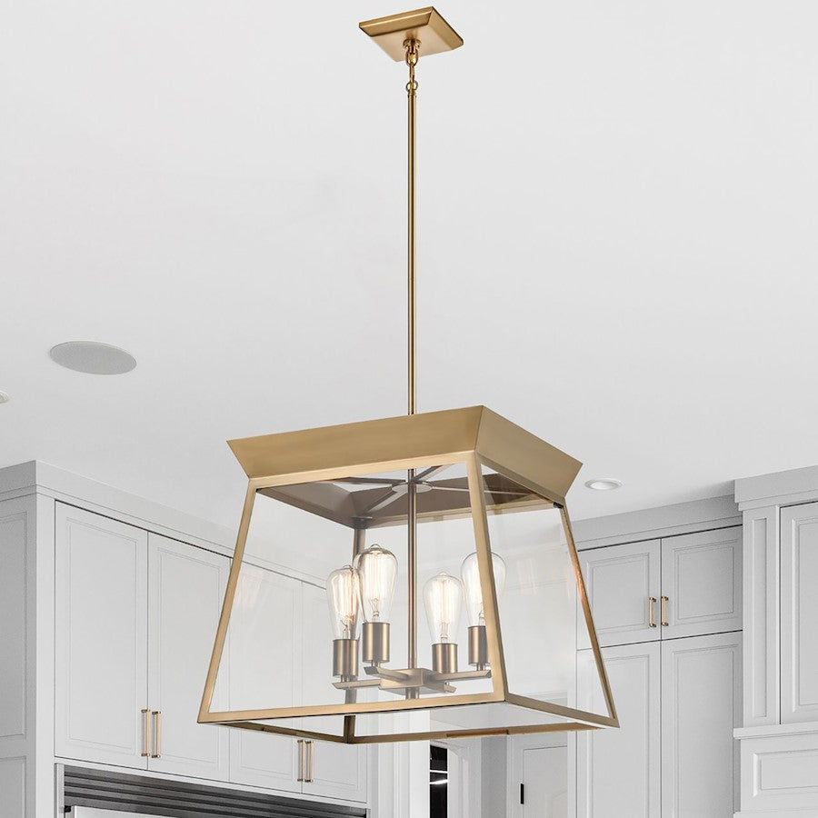 18" Diameter 4 Light Chandelier, Brushed Brass
