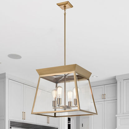 18" Diameter 4 Light Chandelier, Brushed Brass