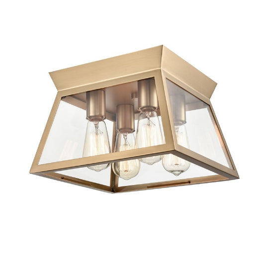 Artcraft Lucian 4 Light Flush Mount, Brushed Brass/Clear