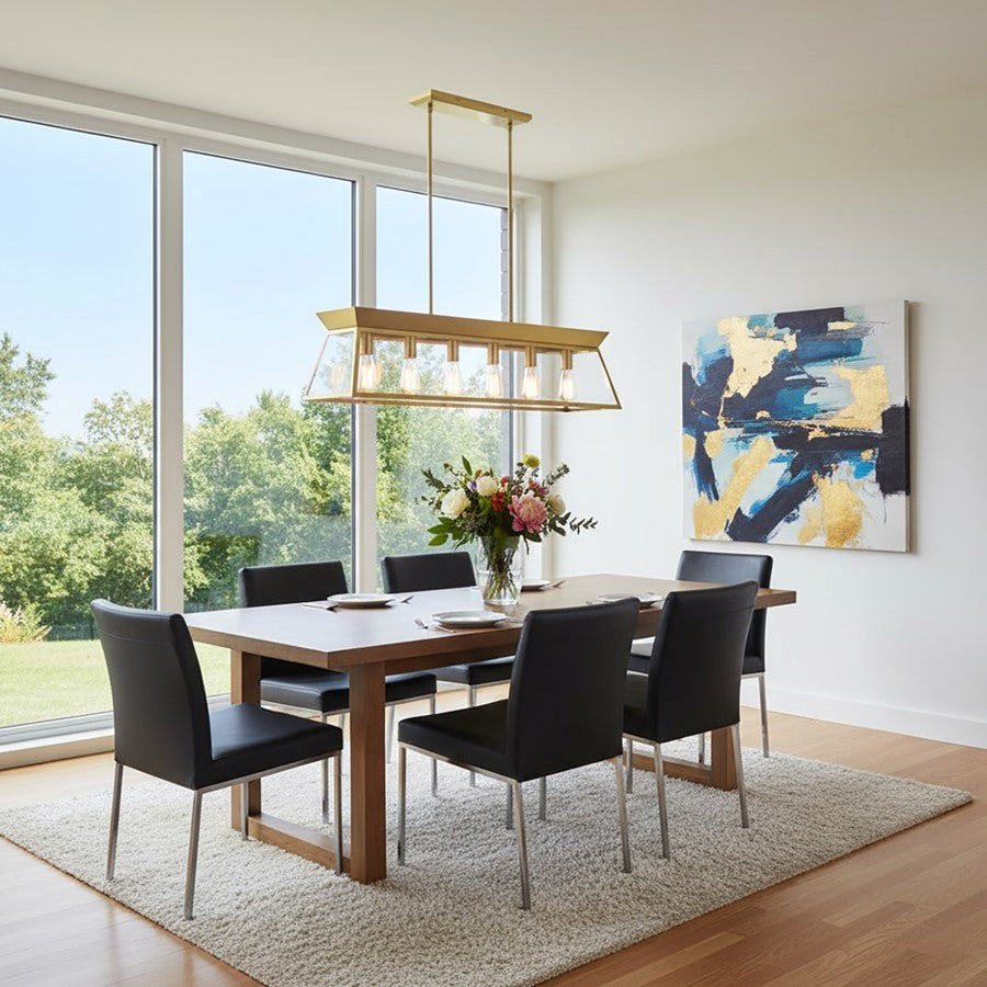 Artcraft Lucian 6 Lt Linear Island Chandelier, Brushed Brass/Clear