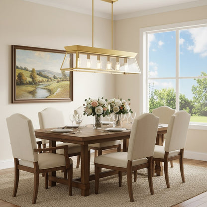 Artcraft Lucian 6 Lt Linear Island Chandelier, Brushed Brass/Clear