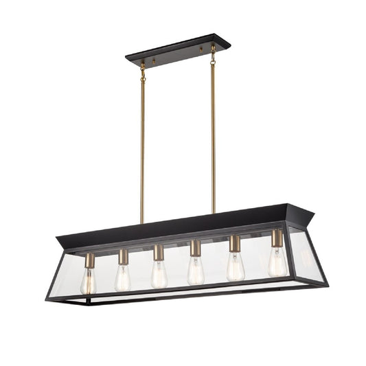 Artcraft Lucian 6 Light Linear Island Chandelier, Black/Brass/Clear