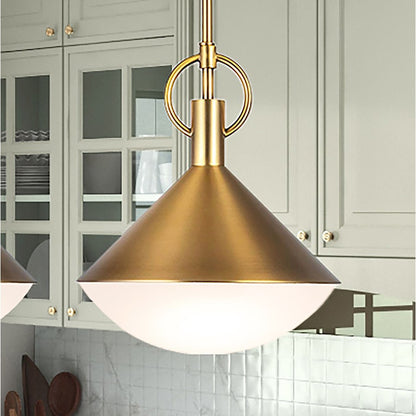 1 Light Pendant, Brass/White