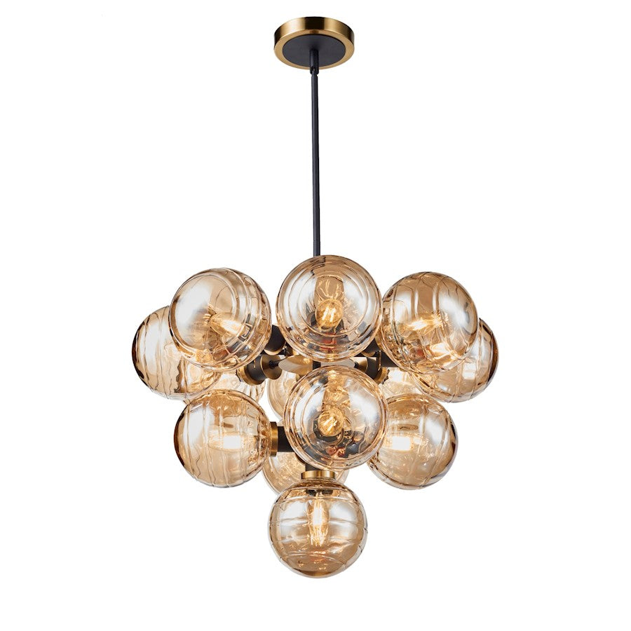 Artcraft Gem 13 Light Down Pendant, Black/Brushed Brass/Amber - AC11872AM