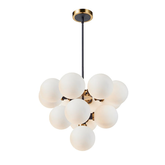 Artcraft Gem 13 Light Down Pendant, Black/Brushed Brass/White - AC11872WH