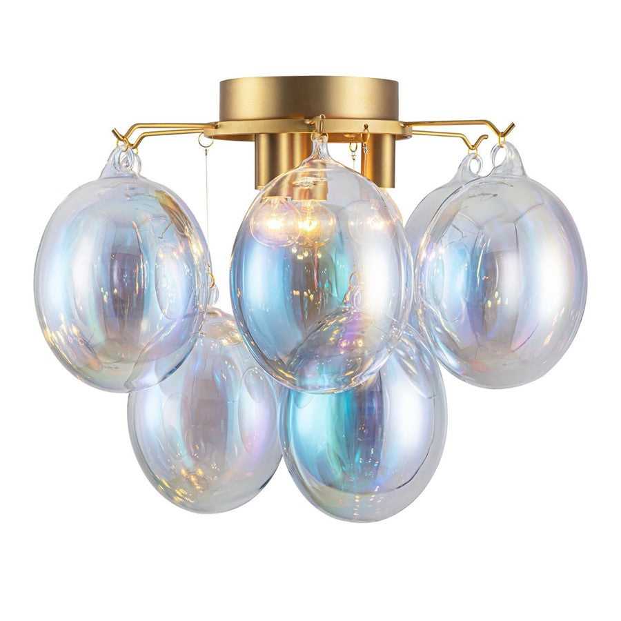 Artcraft Globo 4 Light Semi-Flush Mount, Brass/Iridescent