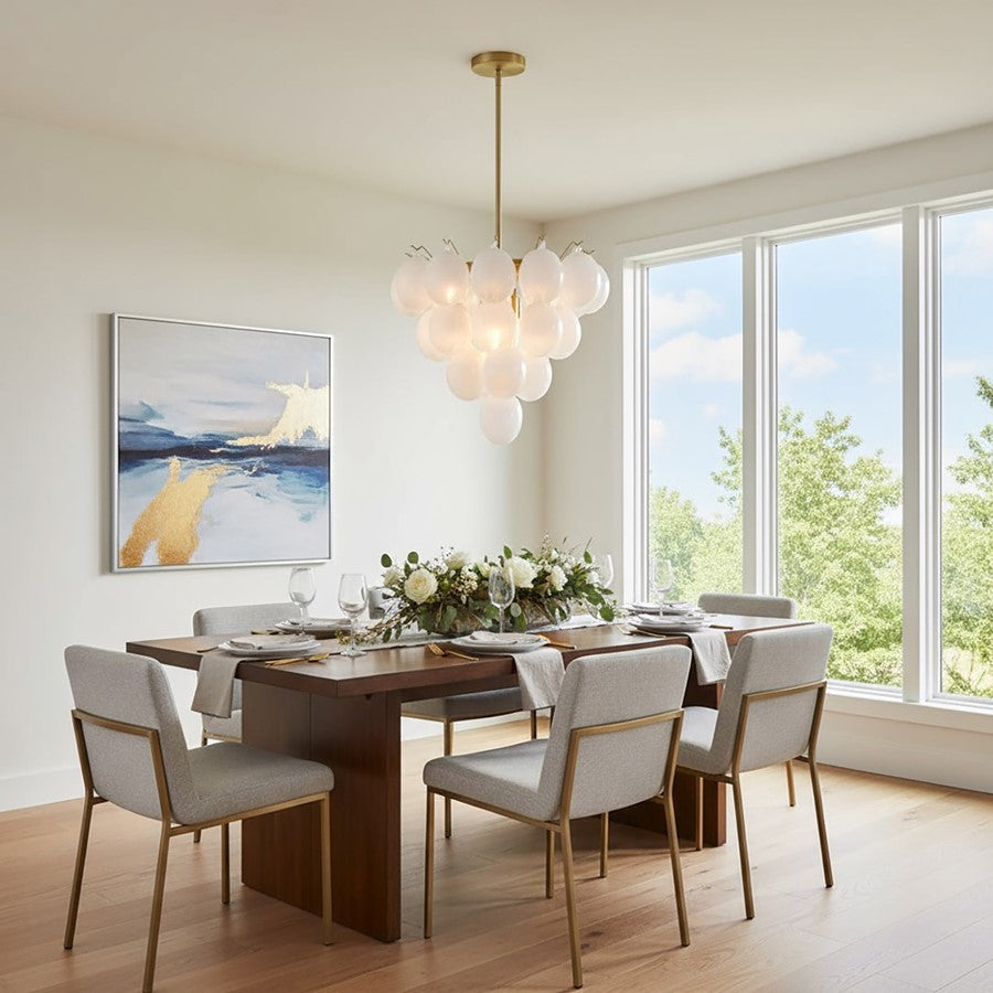 9 Light Down Chandelier, Brass