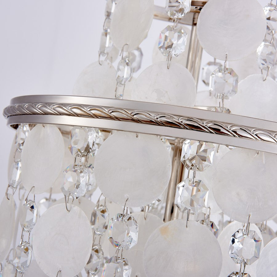 Artcraft Avara 2 Light Pendant, Polished Nickel/Shell/Clear