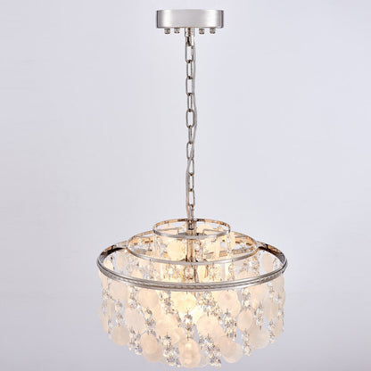 Artcraft Avara 6 Light Chandelier, Polished Nickel/Shell/Clear