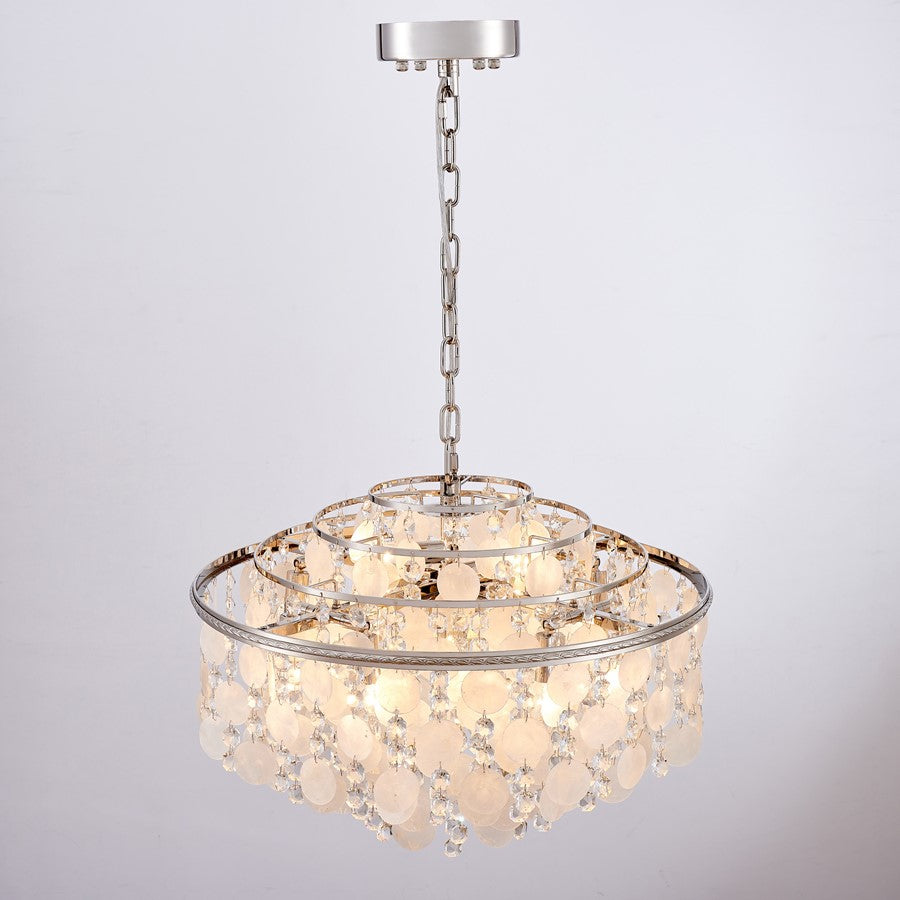 Artcraft Avara 13 Light Chandelier, Polished Nickel/Shell/Clear