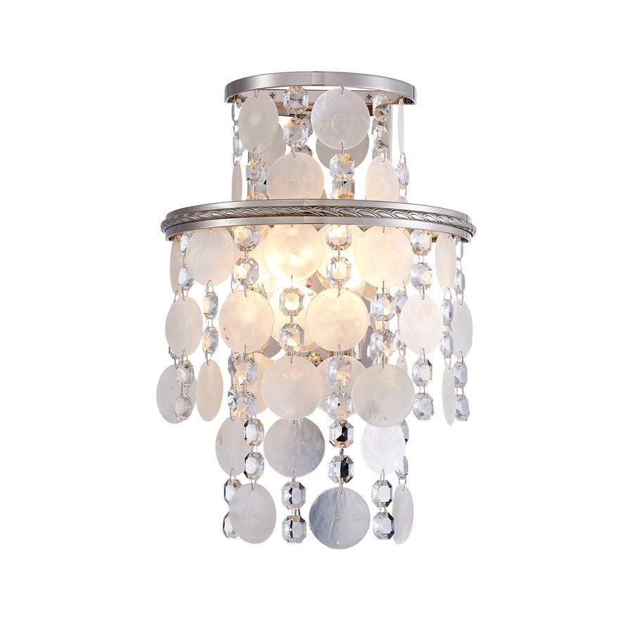 Artcraft Avara 2 Light Wall Sconce, Polished Nickel/Shell/Clear - AC12075PN