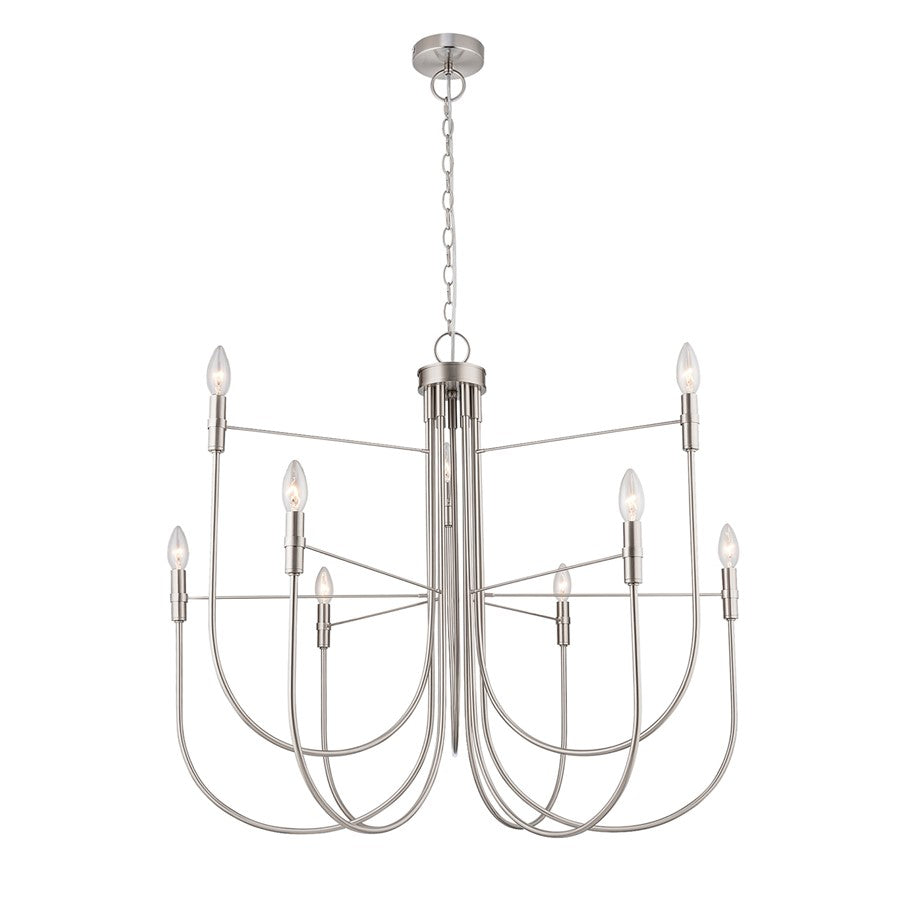 Artcraft Foundry 9 Light Chandelier, Brushed Nickel - AC12229BN