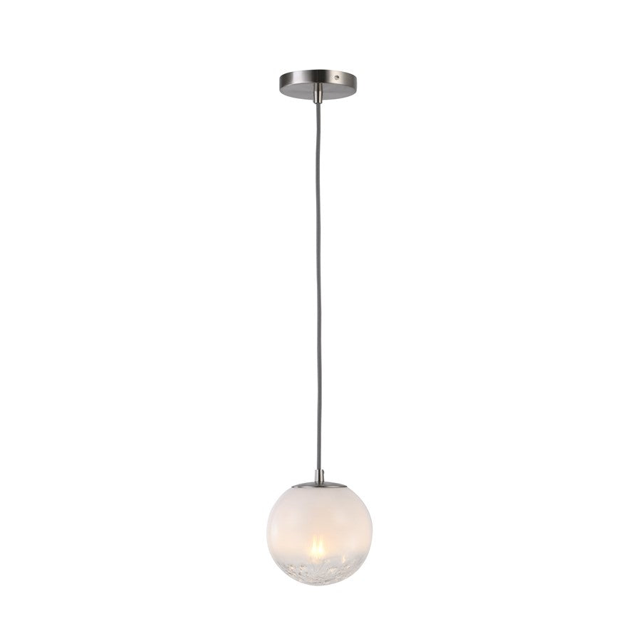 Artcraft Moonlight 1 Light Pendant, Satin Nickel/White/Clear