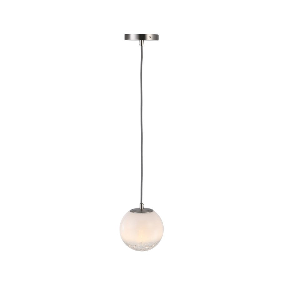 Artcraft Moonlight 1 Light Pendant, Satin Nickel/White/Clear