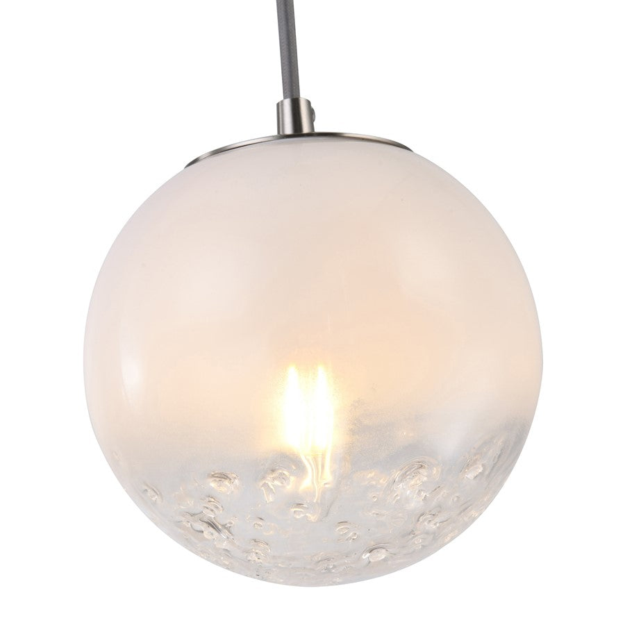 Artcraft Moonlight 1 Light Pendant, Satin Nickel/White/Clear