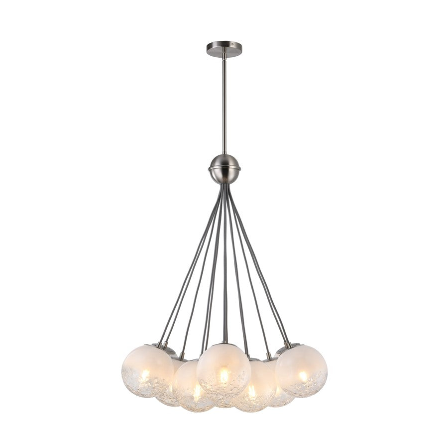 Artcraft Moonlight 12 Light Pendant, Satin Nickel/White/Clear