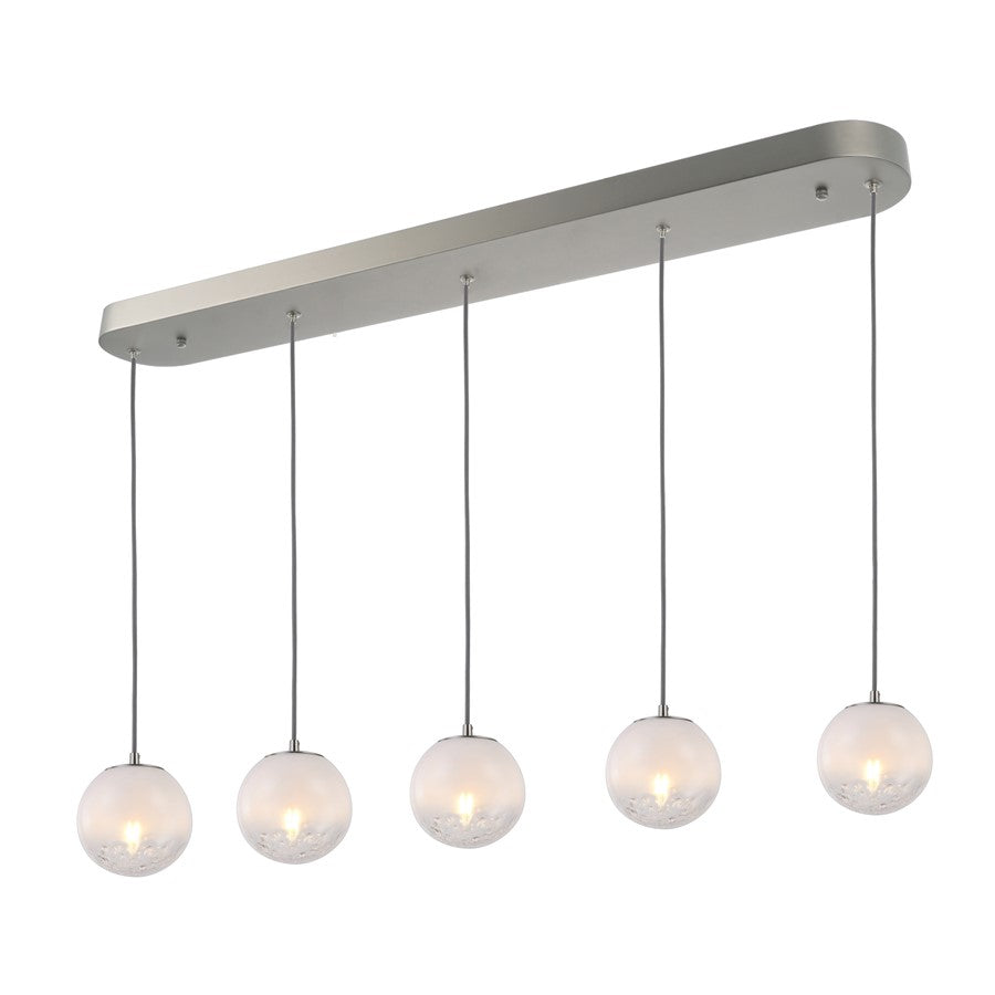 Artcraft Moonlight 5 Light Pendant, Satin Nickel/White/Clear - AC12245SN