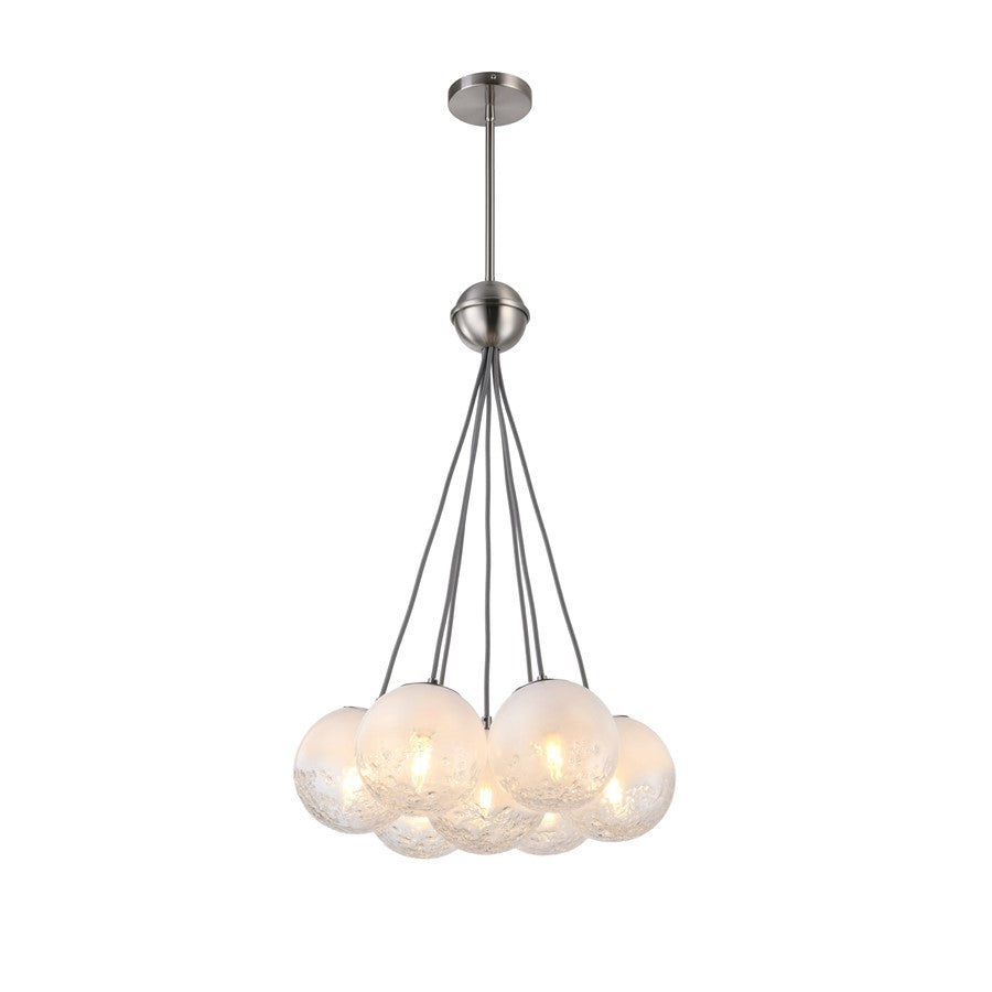 Artcraft Moonlight 7 Light Pendant, Satin Nickel/White/Clear - AC12247SN