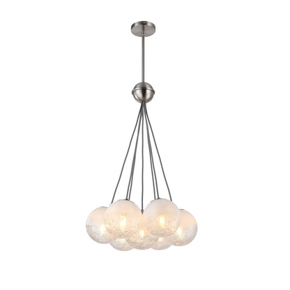 Artcraft Moonlight 7 Light Pendant, Satin Nickel/White/Clear - AC12247SN