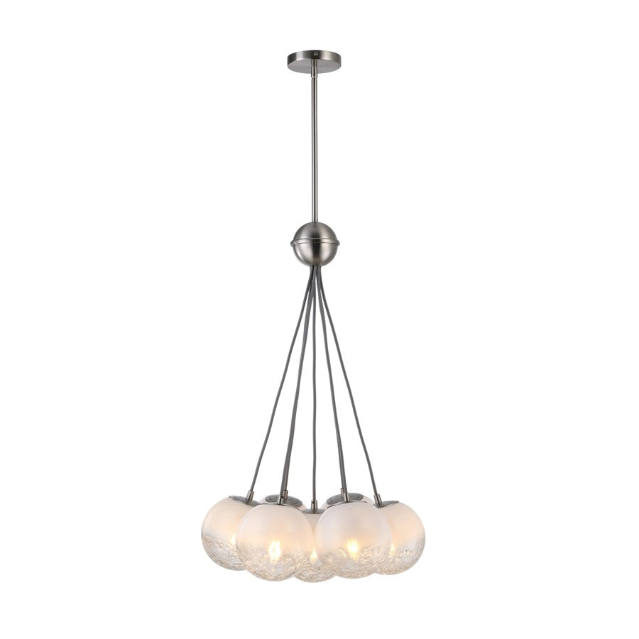 Artcraft Moonlight 7 Light Pendant, Satin Nickel/White/Clear