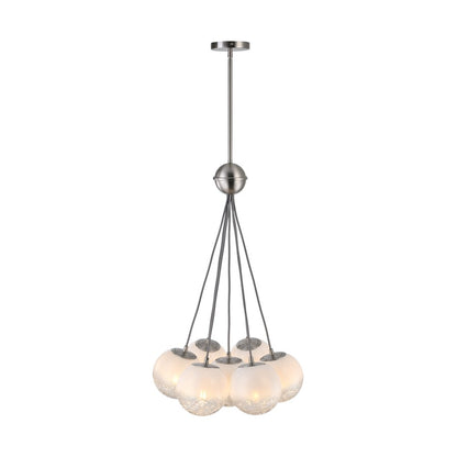 Artcraft Moonlight 7 Light Pendant, Satin Nickel/White/Clear