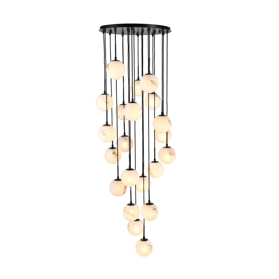 Artcraft Nightfall 21 Light Pendant, Black/White Swirl