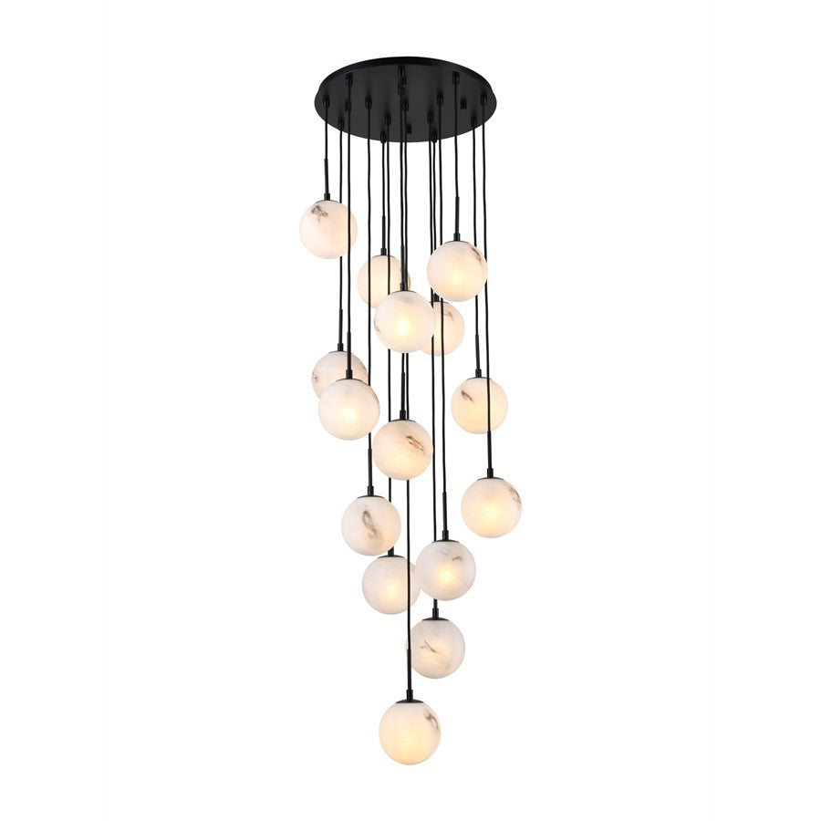 Artcraft Nightfall 15 Light Pendant, Black/White Swirl - AC12285BK