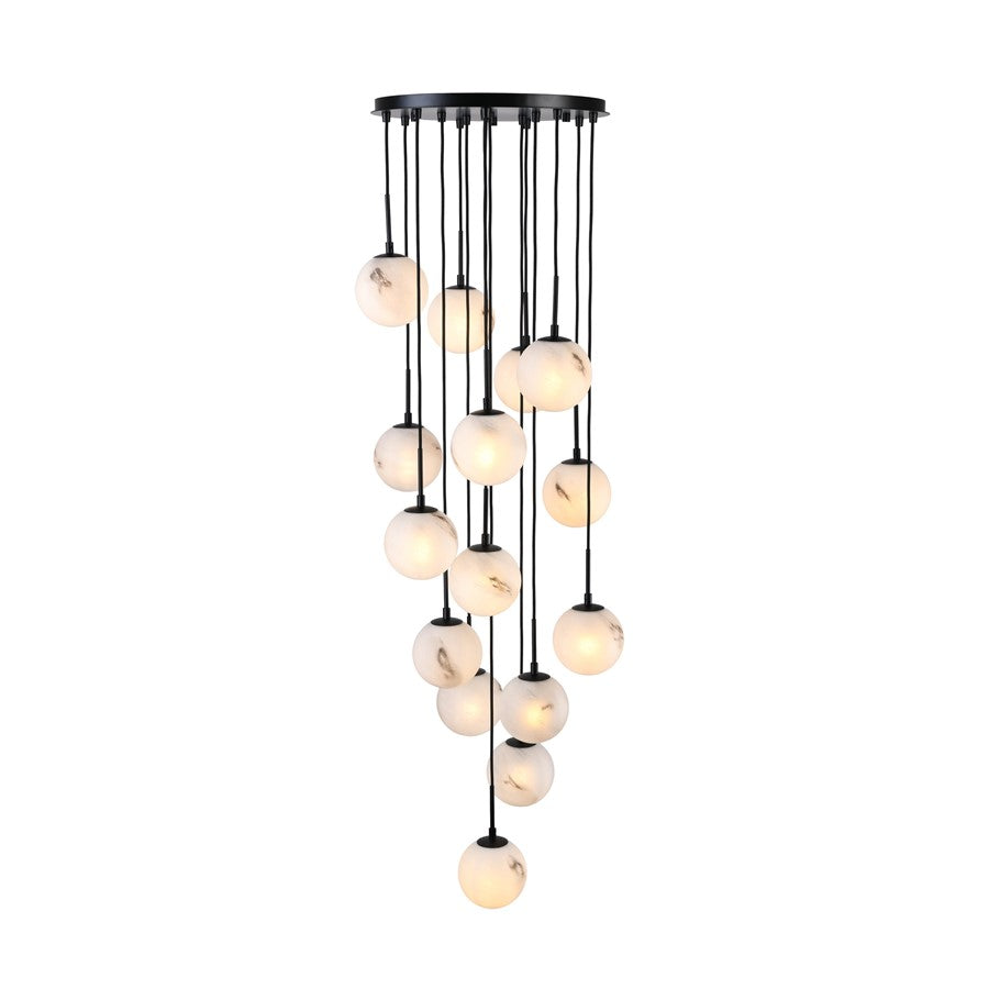 Artcraft Nightfall 15 Light Pendant, Black/White Swirl