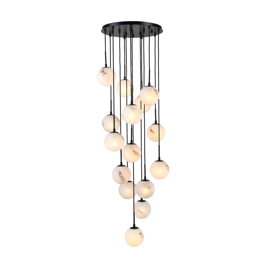 Artcraft Nightfall 15 Light Pendant, Black/White Swirl
