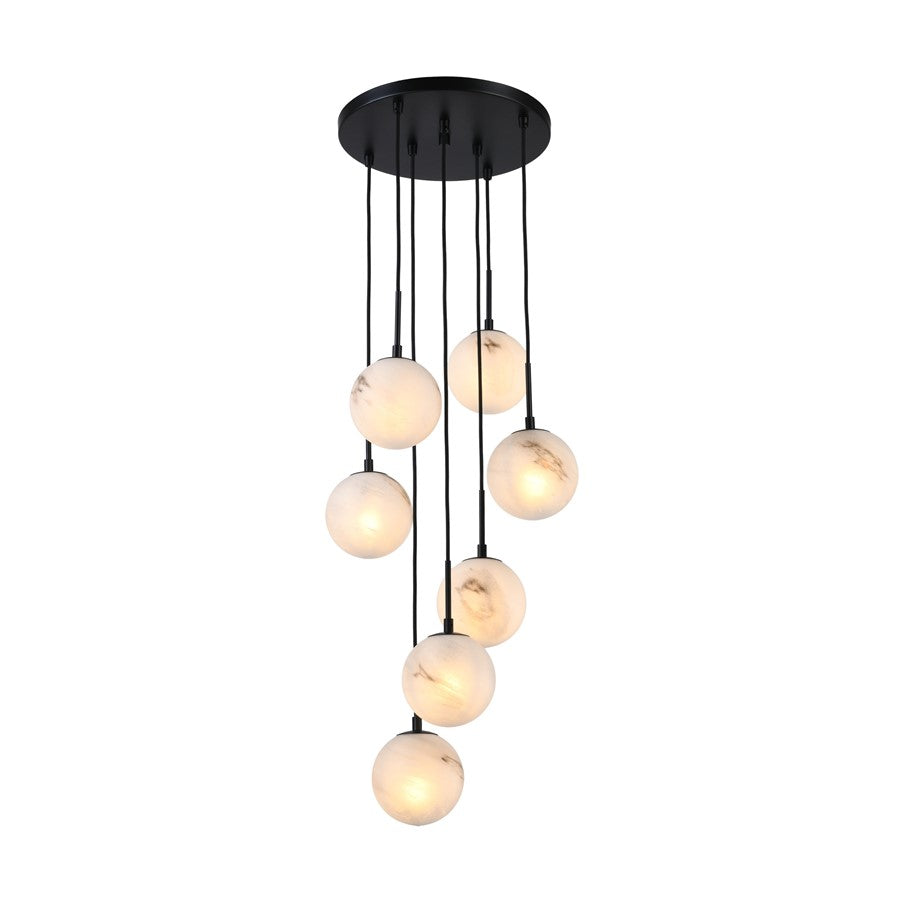 Artcraft Nightfall 7 Light Pendant, Black/White Swirl - AC12287BK