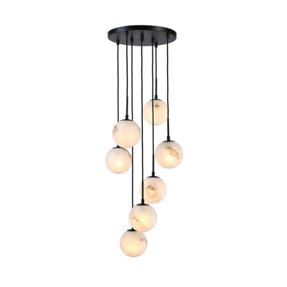 Artcraft Nightfall 7 Light Pendant, Black/White Swirl