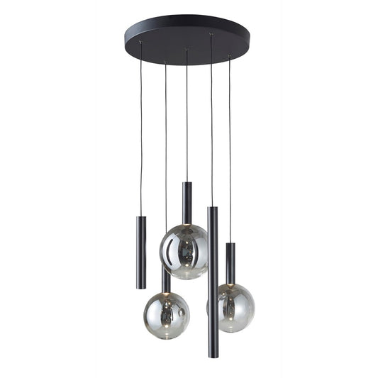 Artcraft Modella 5Lt 21" LED Pendant, Black/Ombre Smoke/Clear - AC5005BK